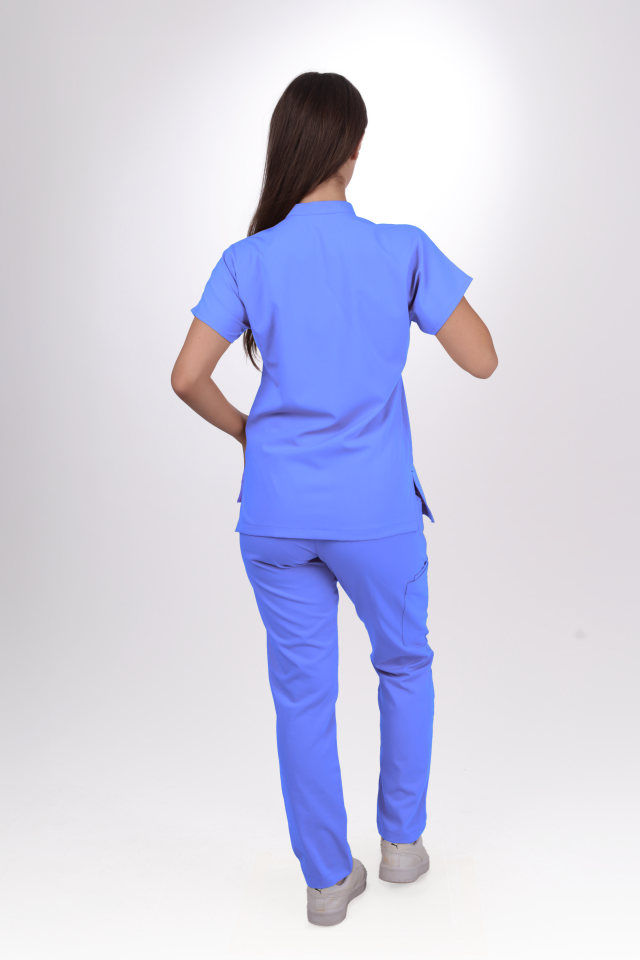 Premium Likralı Snap Seri Kadın Açık Mavi Scrubs