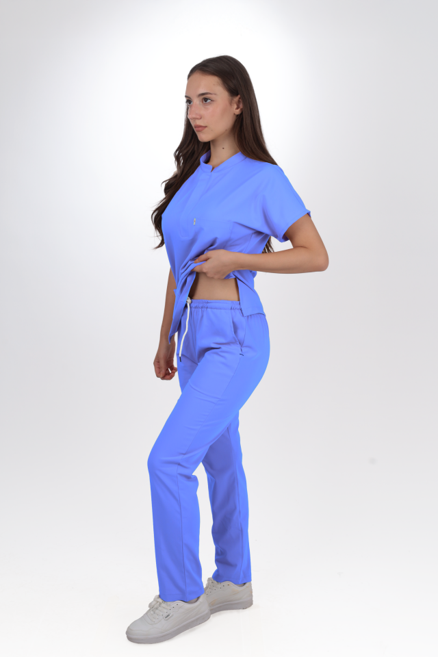 Premium Likralı Snap Seri Kadın Açık Mavi Scrubs
