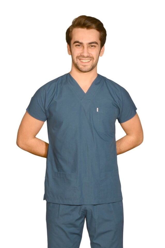 Terycoton Kumaş Klasik Seri Erkek Havacı Mavisi  Scrubs Terycoton