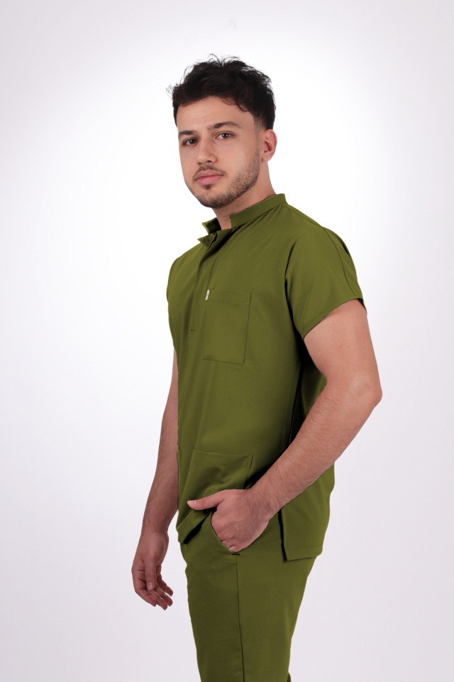 Premium Likralı Snap Seri Erkek Yağ Yeşili Scrubs