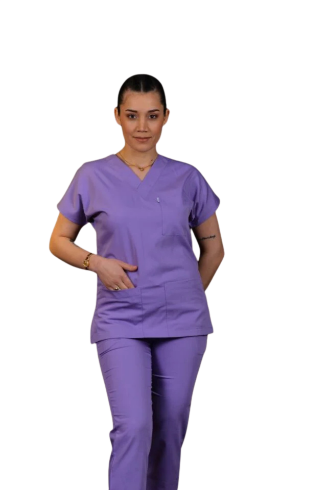 Premium Likralı Klasik Seri Kadın Lila Scrubs