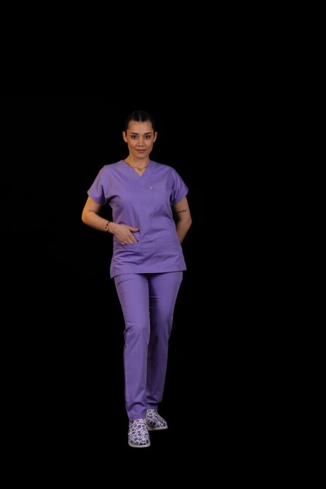 Premium Likralı Klasik Seri Kadın Lila Scrubs