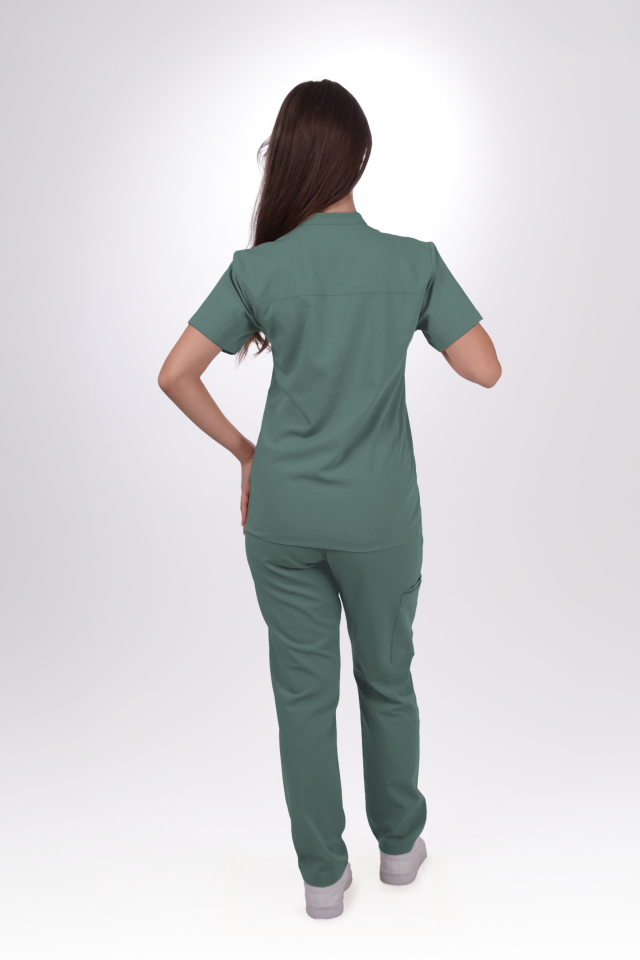 Premium Likralı SnapPrime Seri Kadın Küf Yeşili Scrubs