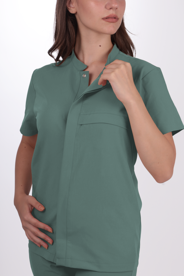 Premium Likralı SnapPrime Seri Kadın Küf Yeşili Scrubs