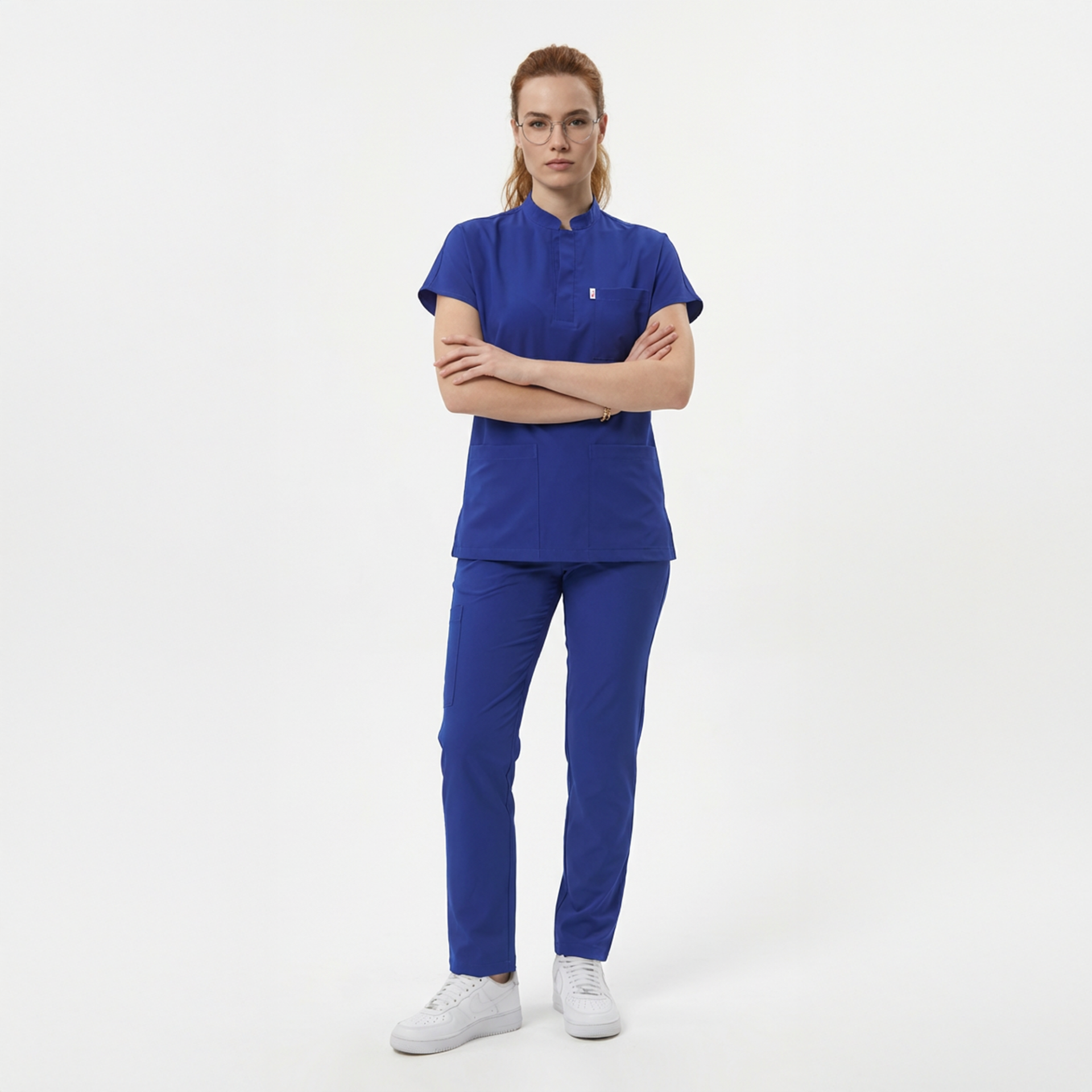 Likralı Snap Seri Kadın Saks Mavisi Scrubs