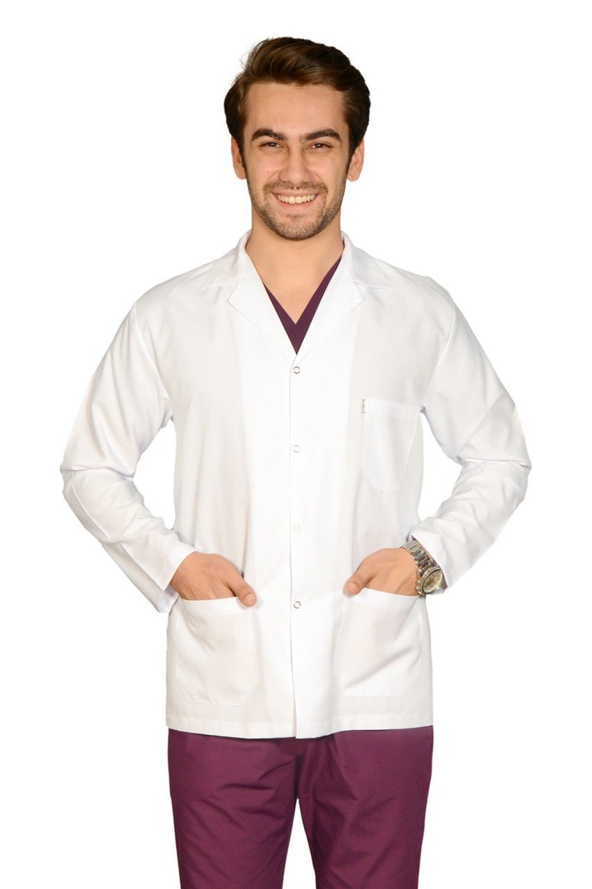 Erkek Alpaka Kısa Boy Uzun Kol Doktor Öğretmen Önlüğü