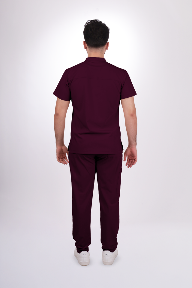 Premium Likralı Lotus Seri Erkek Mürdüm Scrubs