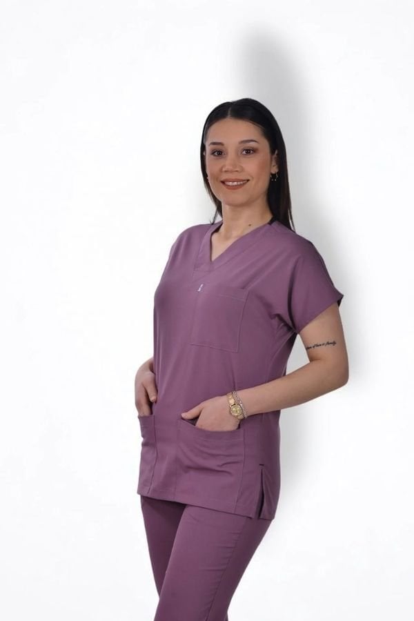 Premium Likralı Klasik Seri Kadın Açık Mürdüm Scrubs