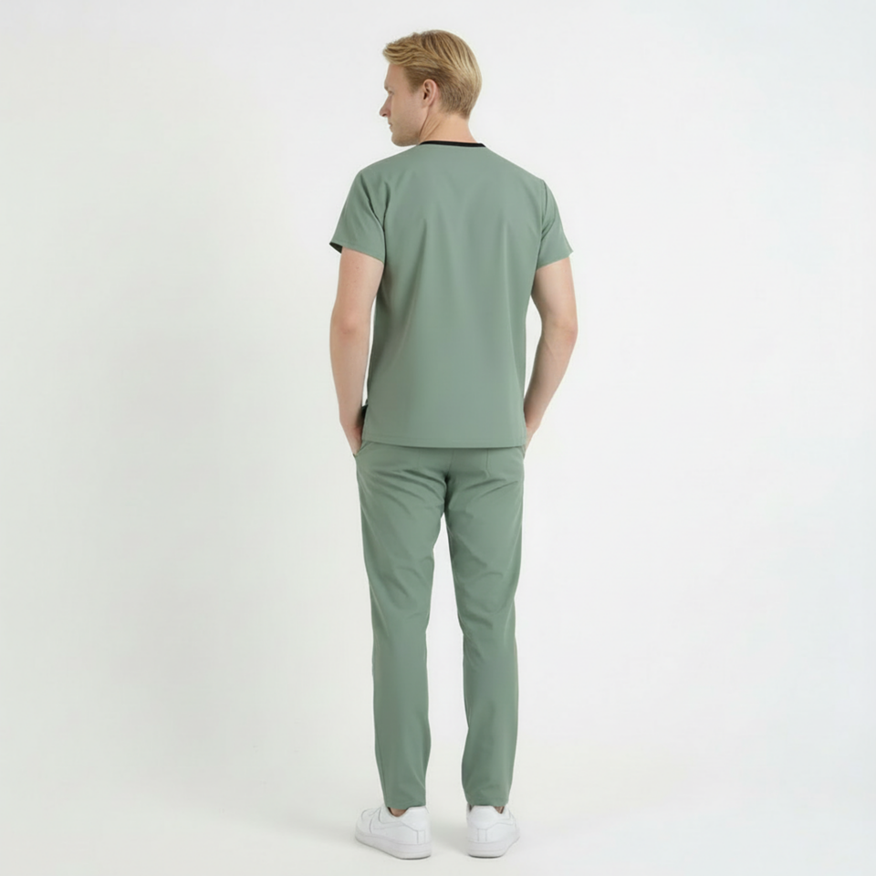 Terycoton Kumaş Klasik Seri Erkek Küf Yeşili  Scrubs Terycoton