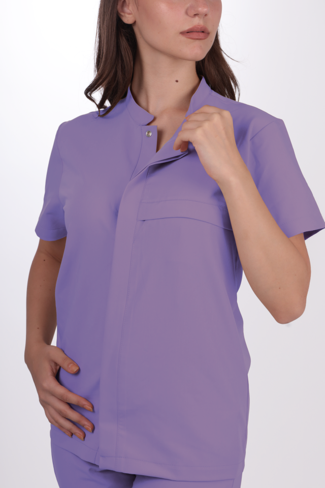 Premium Likralı SnapPrime Seri Kadın Lila Scrubs