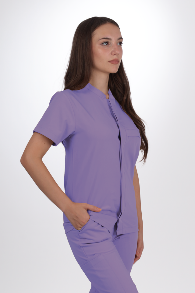 Premium Likralı SnapPrime Seri Kadın Lila Scrubs
