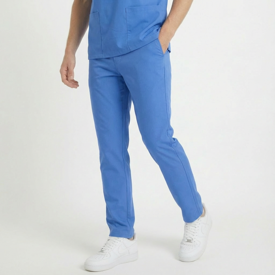 Likralı Klasik Seri Erkek Gök Mavisi Scrubs