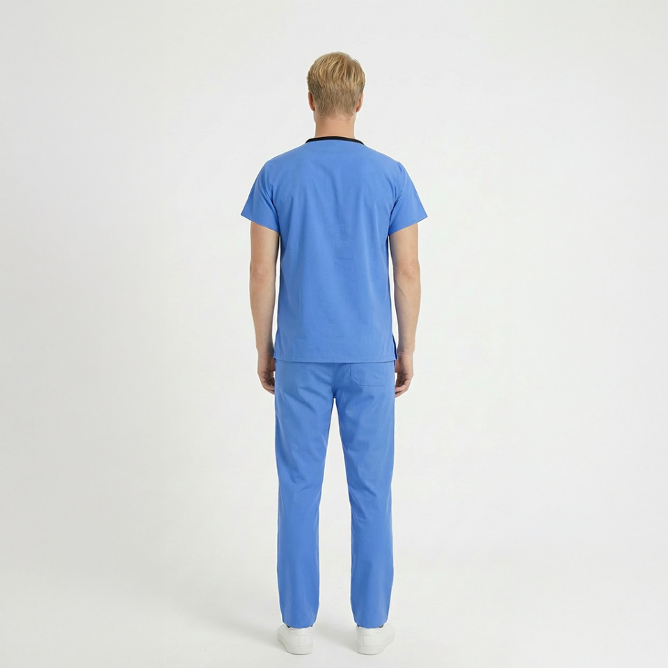 Likralı Klasik Seri Erkek Gök Mavisi Scrubs