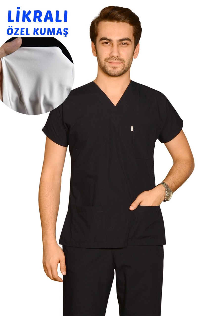 Erkek Likralı Lacivert Doktor Hemşire Forması