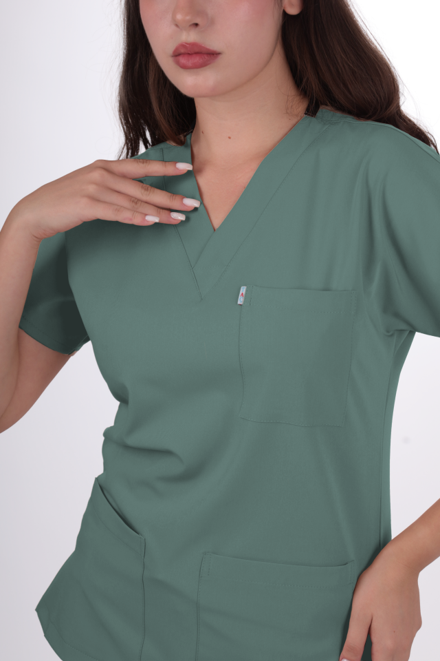 Premium Likralı Klasik Seri Kadın Küf Yeşili Scrubs