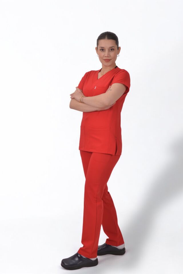 Premium Likralı Klasik Seri Kadın Kırmızı Scrubs