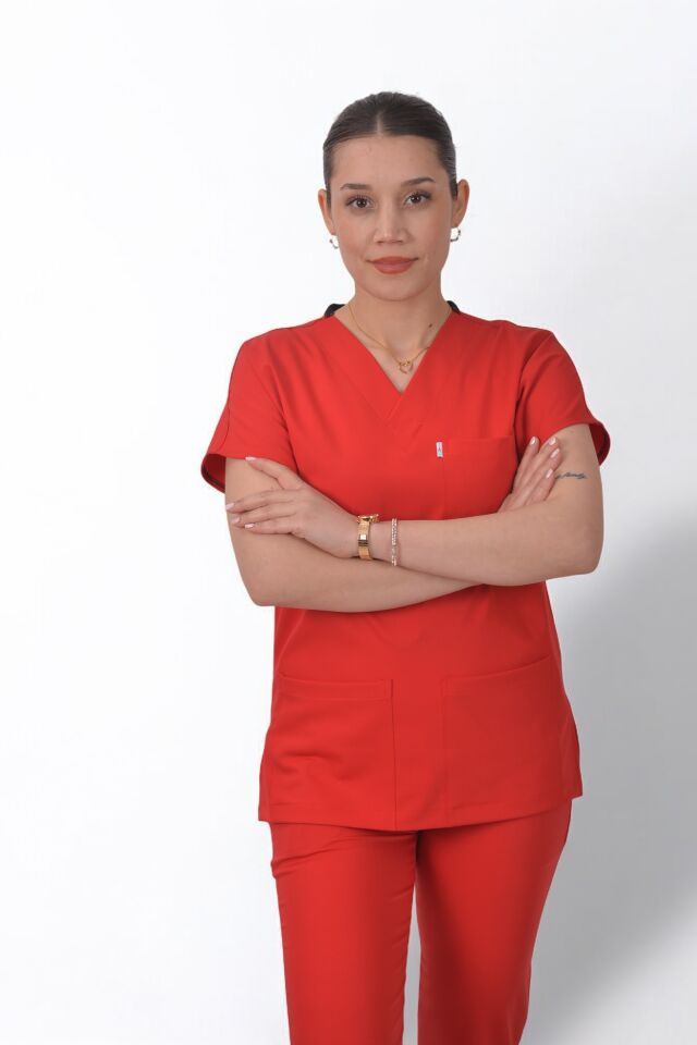 Premium Likralı Klasik Seri Kadın Kırmızı Scrubs