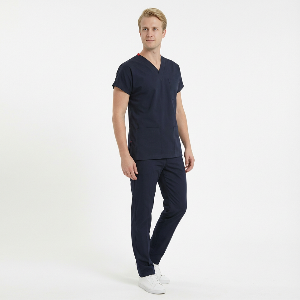 Likralı Klasik Seri Erkek Lacivert Scrubs