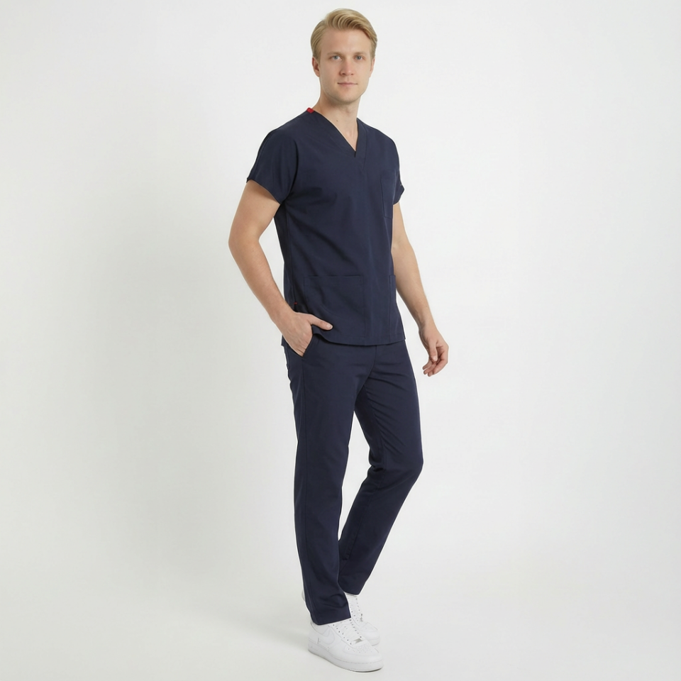 Likralı Klasik Seri Erkek Lacivert Scrubs