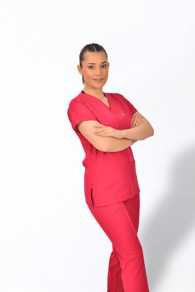 Premium Likralı Klasik Seri Kadın Fuşya Scrubs