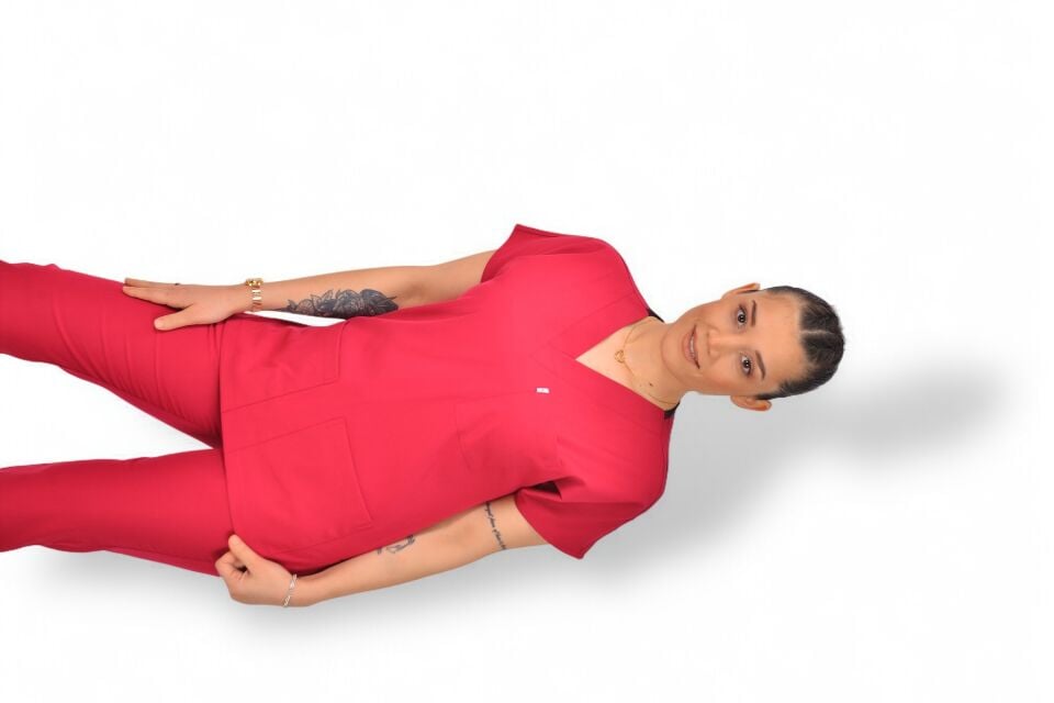 Premium Likralı Klasik Seri Kadın Scrubs Fuşya Scrubs