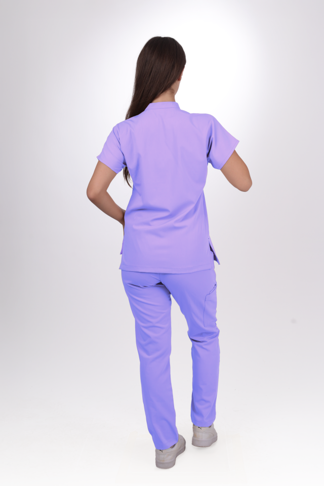 Premium Likralı Snap Seri Kadın Lila Scrubs