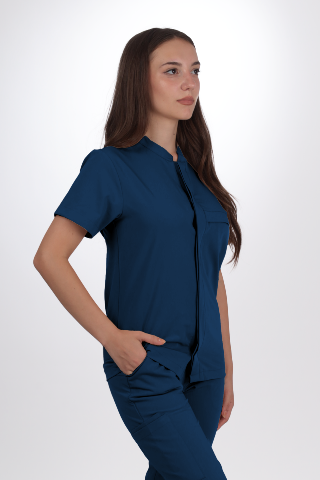 Premium Likralı SnapPrime Seri Kadın Marine Petrol Scrubs