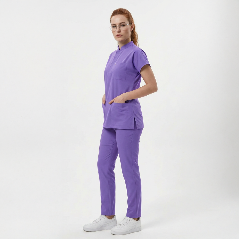 Likralı Snap Seri Kadın Lila Scrubs