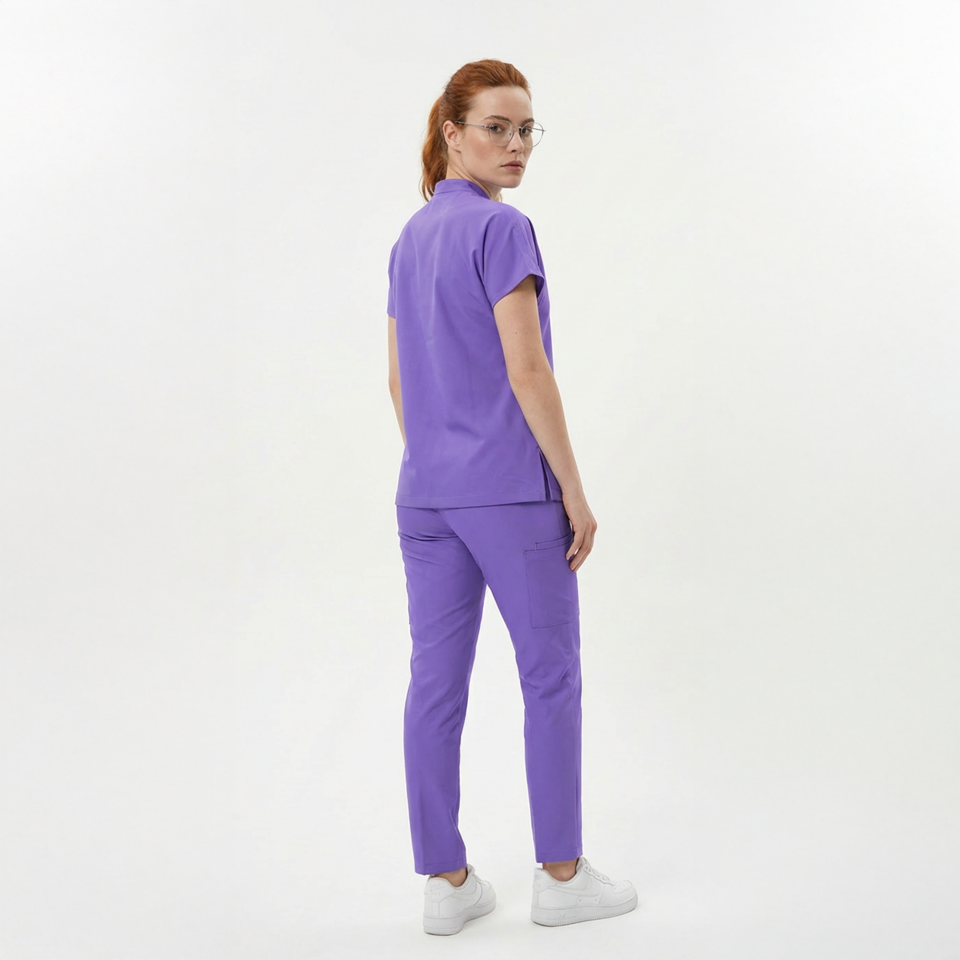 Likralı Snap Seri Kadın Lila Scrubs
