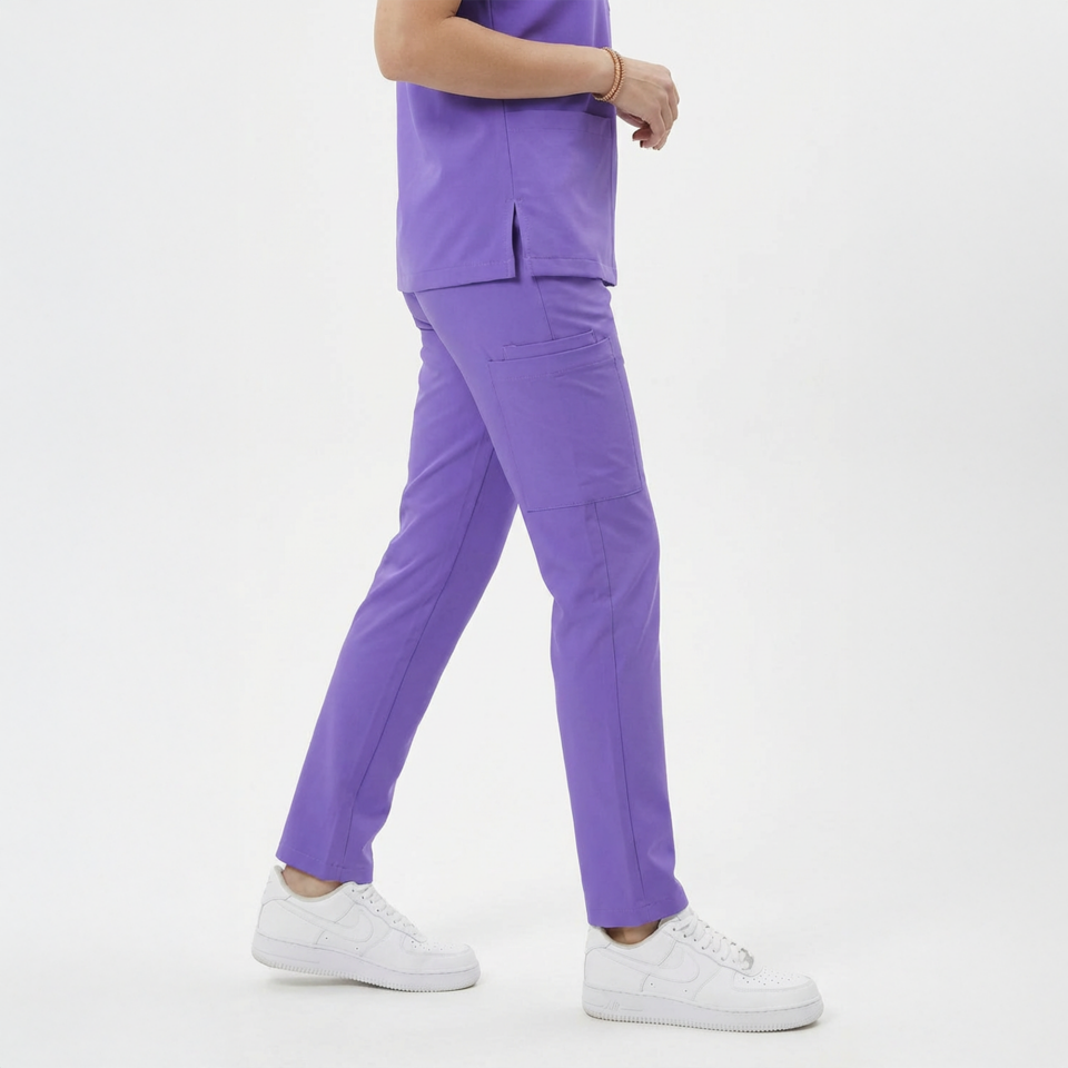 Likralı Snap Seri Kadın Lila Scrubs