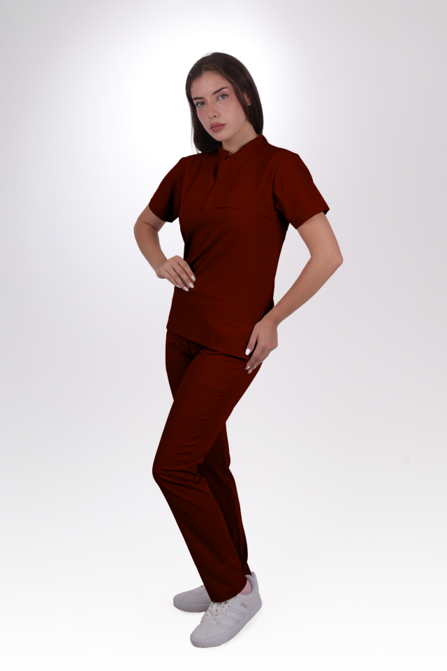 Premium Likralı Lotus Seri Kadın Bordo Scrubs