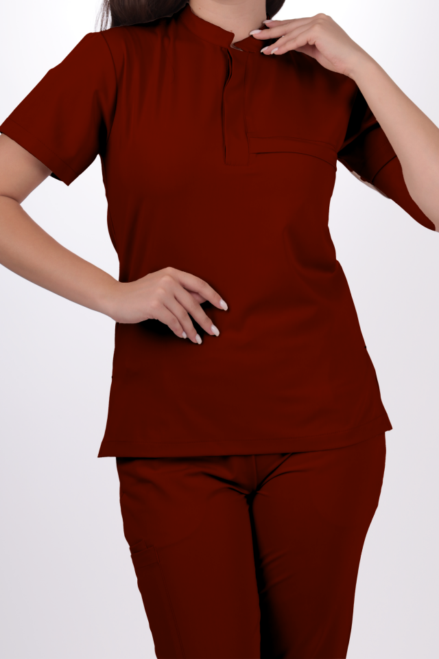 Premium Likralı Lotus Seri Kadın Bordo Scrubs