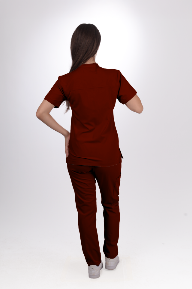 Premium Likralı Lotus Seri Kadın Bordo Scrubs