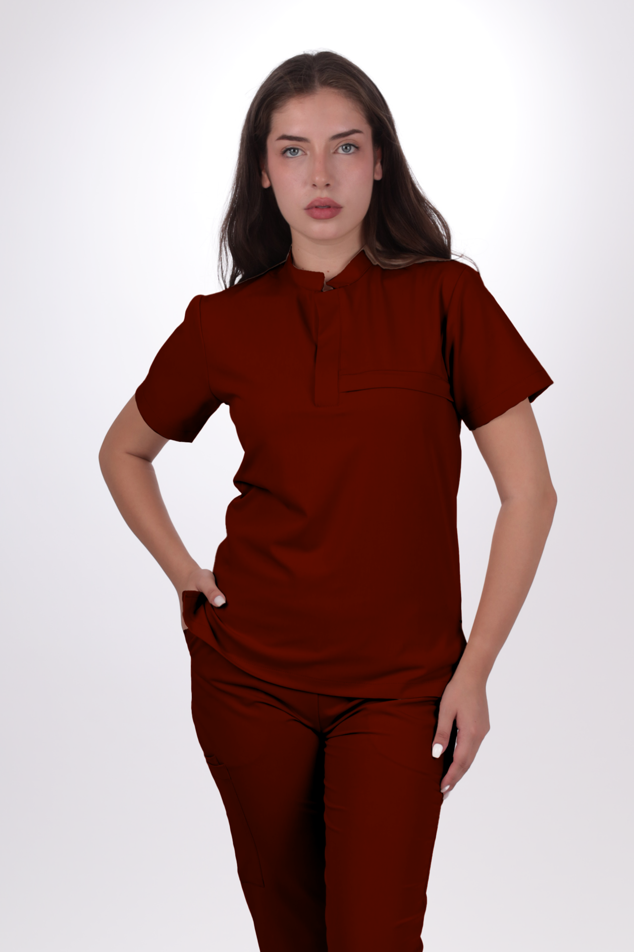 Premium Likralı Lotus Seri Kadın Bordo Scrubs