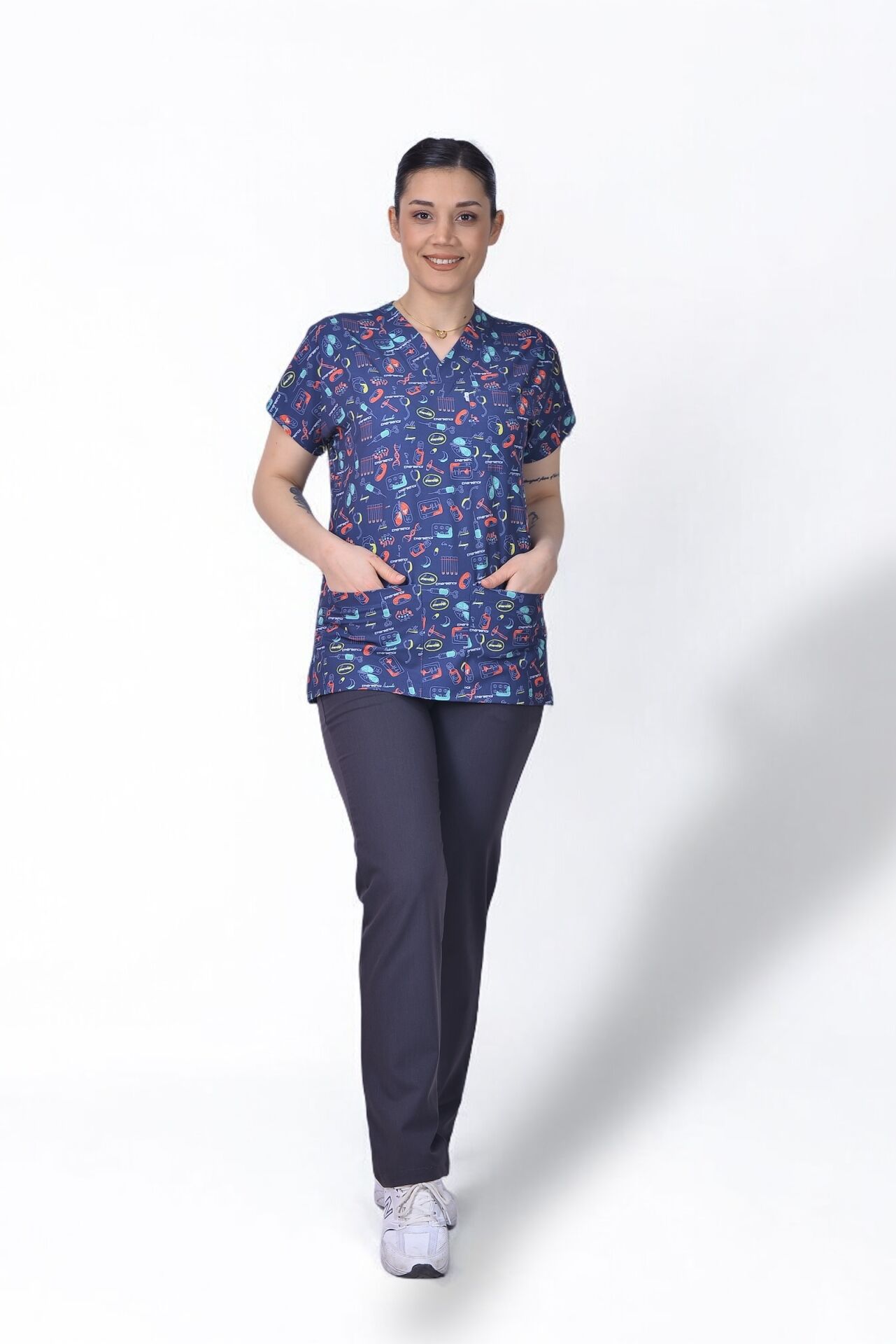 Desenli Seri Üst Bilimsel Desen /Alt Antrasit Gri Likralı Pantolon