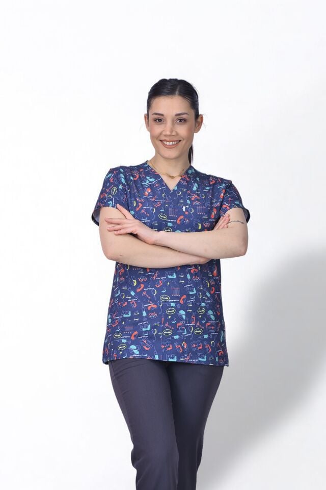 Desenli Seri Üst Bilimsel Desen /Alt Antrasit Gri Likralı Pantolon