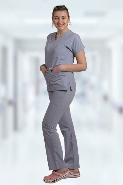 Terycoton Kadın Açık Gri Doktor Hemşire Forması