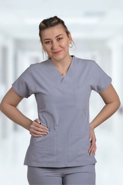 Terycoton Kadın Açık Gri Doktor Hemşire Forması