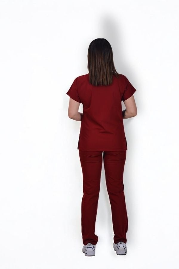 Premium Likralı Klasik Seri Kadın Bordo Scrubs