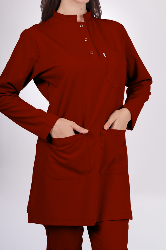 Likralı Tesettür Seri Kadın Bordo Scrubs