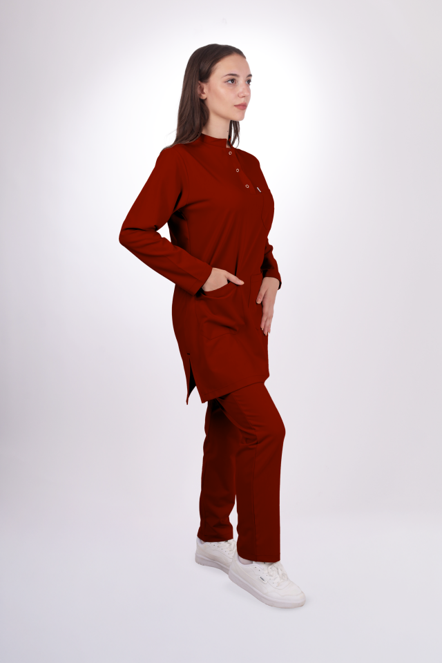 Likralı Tesettür Seri Kadın Bordo Scrubs