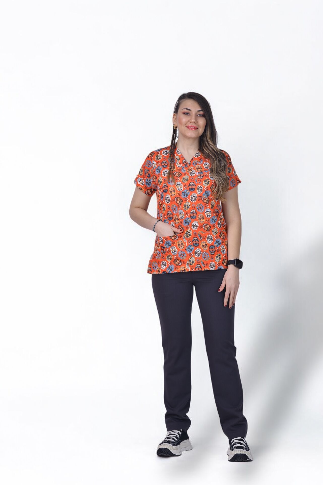 Desenli Seri Üst Turuncu Kurukafa /Alt  Antrasit Gri Likralı Pantolon