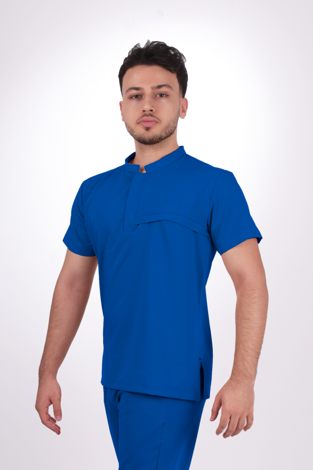 Premium Likralı Lotus Seri Erkek Saks Mavisi Scrubs