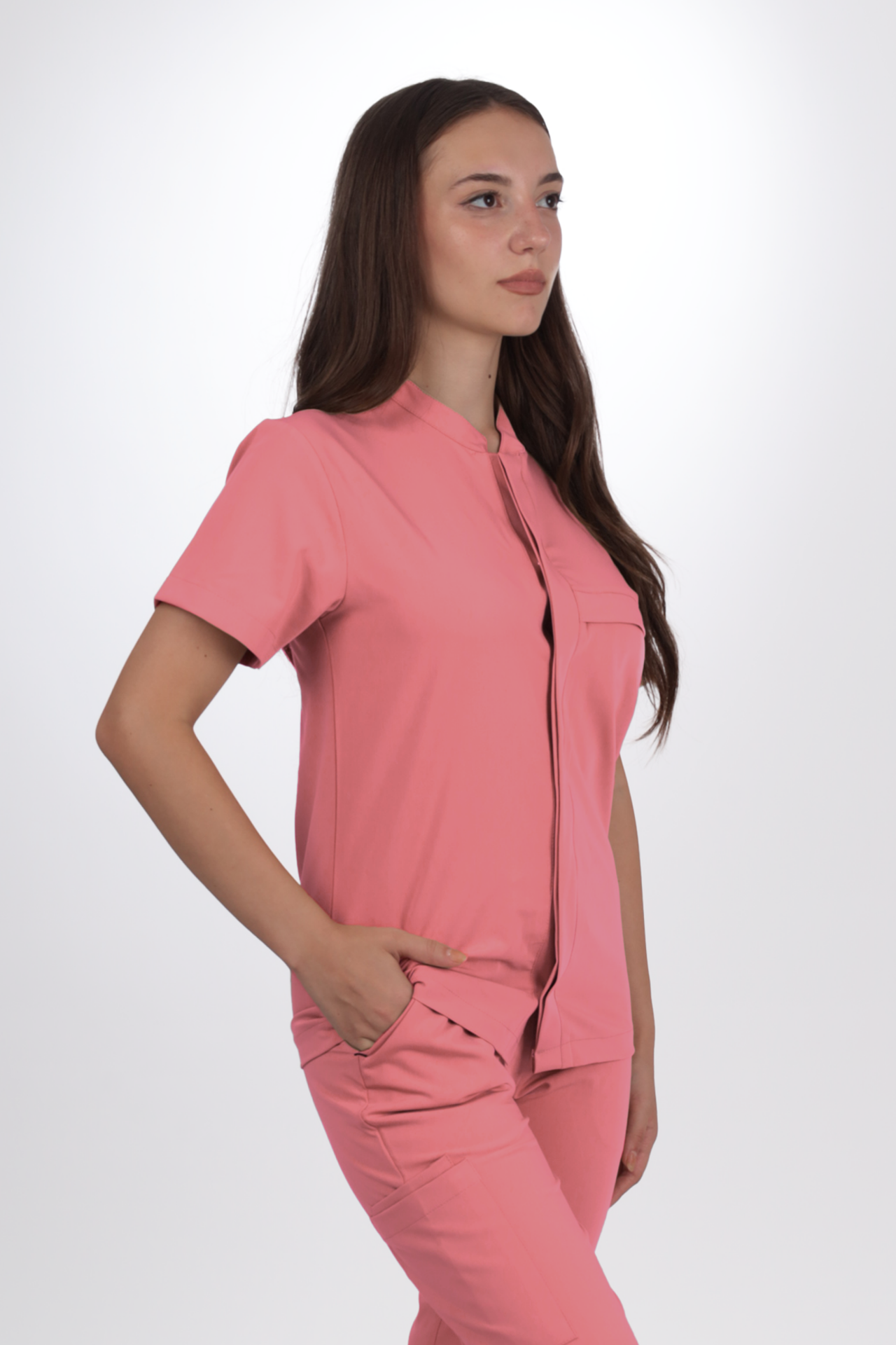 Premium Likralı SnapPrime Seri Kadın Mercan Pembesi Scrubs