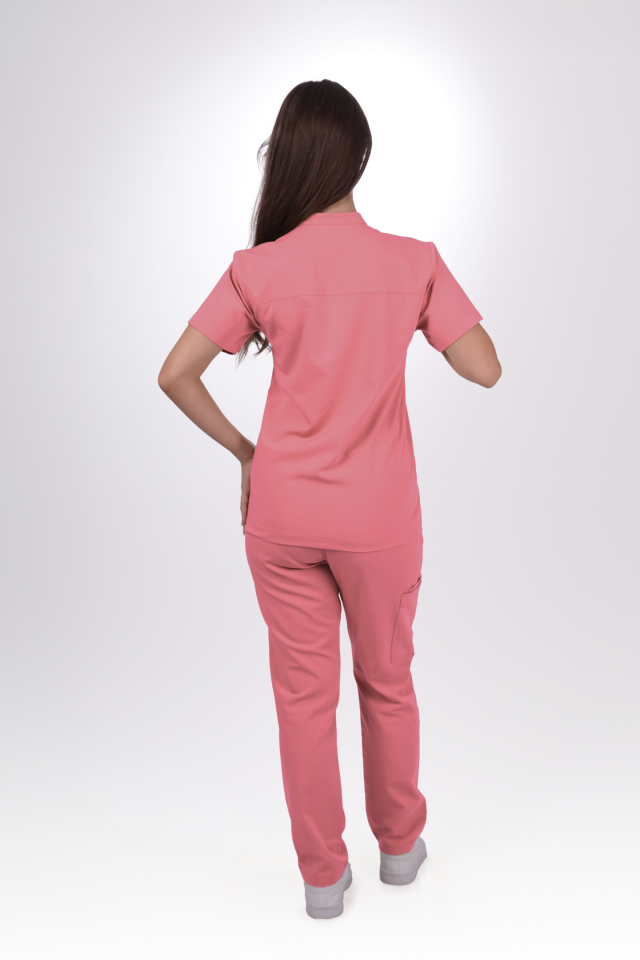 Premium Likralı SnapPrime Seri Kadın Mercan Pembesi Scrubs