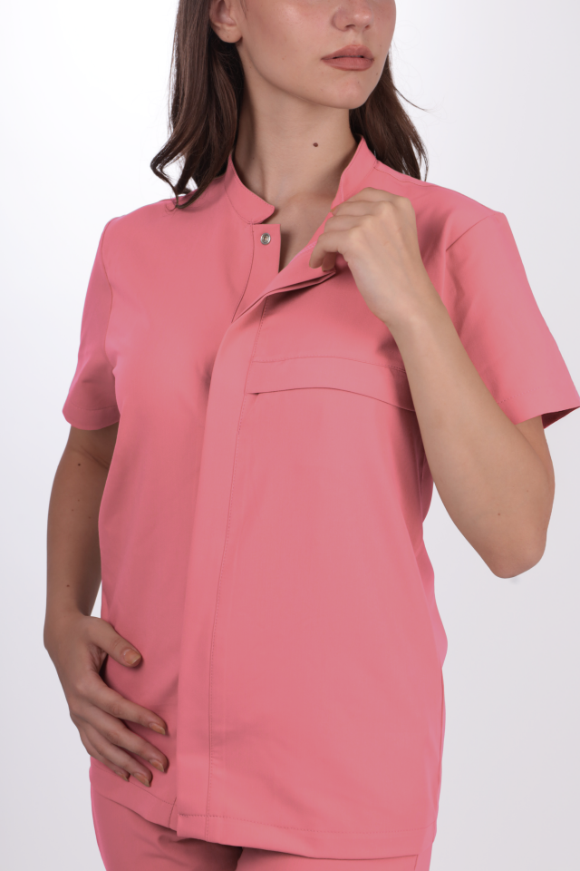 Premium Likralı SnapPrime Seri Kadın Mercan Pembesi Scrubs