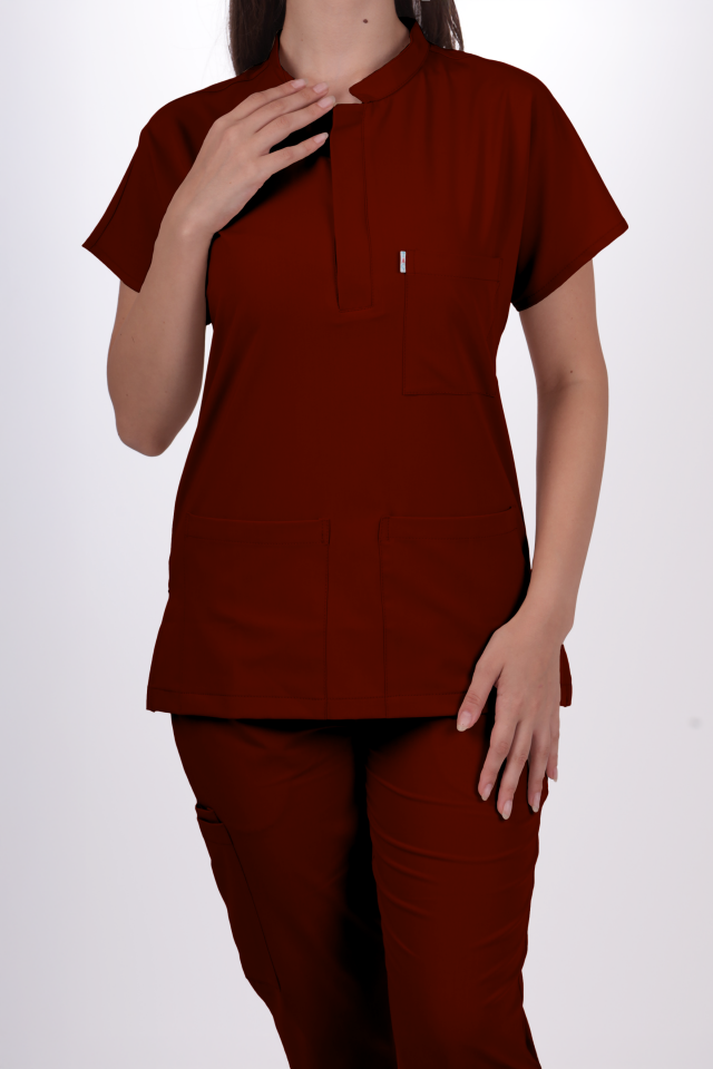 Premium Likralı Snap Seri Kadın Bordo Üniforma Takım