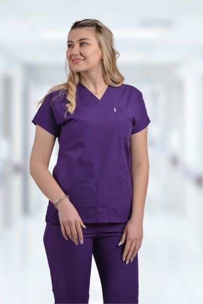 Kadın Likralı Mor Doktor Hemşire Forması