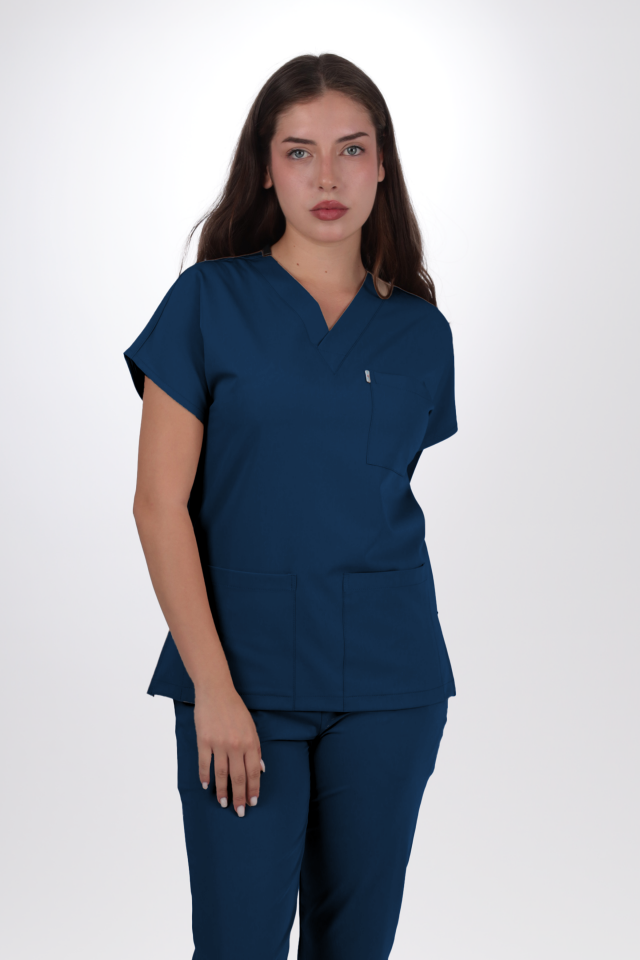 Premium Likralı Klasik Seri Kadın Marine Petrol Scrubs