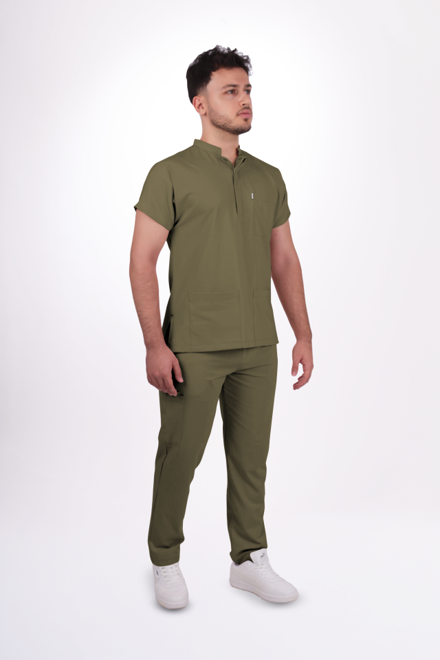 Premium Likralı Snap Seri Erkek Haki Scrubs